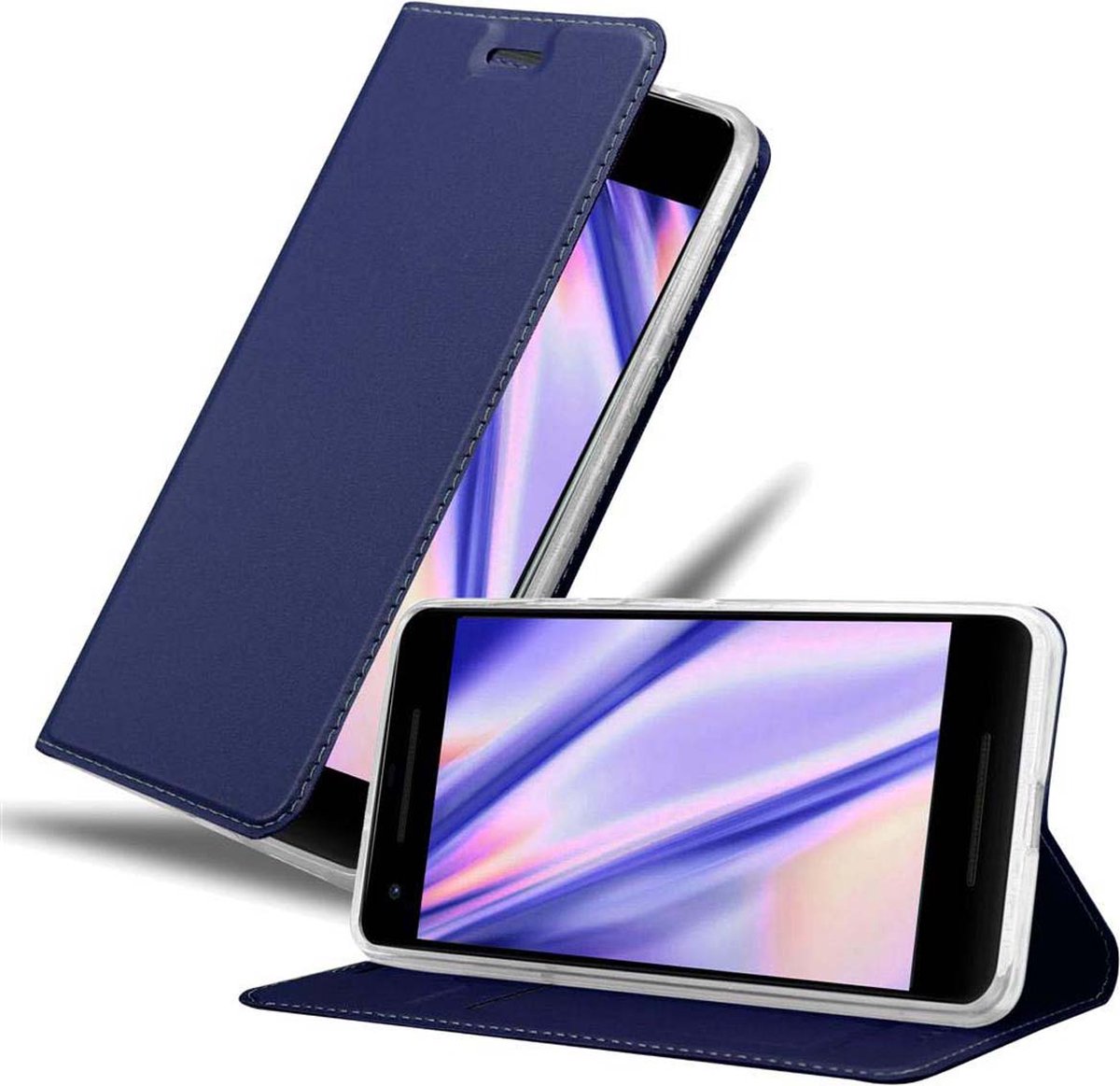 Cadorabo Hoesje geschikt voor Google PIXEL 2 XL in CLASSY DONKER BLAUW - Beschermhoes met magnetische sluiting, standfunctie en kaartvakje Book Case Cover Etui