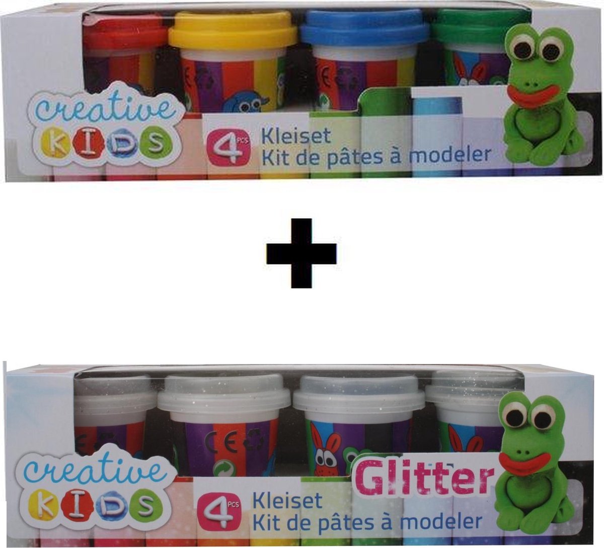 Creative Kids - Set van Basis kleuren Klei - 4 x 55 Gram + Set van Glitter Klei - 4 x 55 Gram