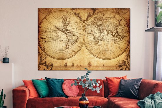 Décoration murale Métal - Peinture Aluminium - Carte du Wereldkaart - Antiquités - Vintage - 150x100 cm