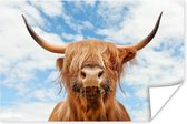 Poster Highlander écossais avec nuages blancs papier 180x120 cm - Tirage photo sur Poster (décoration murale salon / chambre) / Poster Animaux sauvages XXL / Groot format!