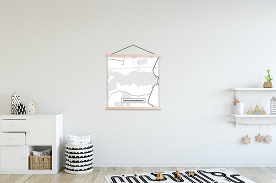Posterhanger incl. Poster 90x90 cm - Schoolplaat - Friesland - Oudegaasterbrekken - Kaart - Stadskaart - Plattegrond - Textielposter - Blanke latten - Stadskaart