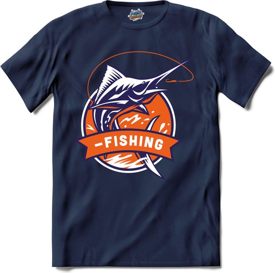 Fishing | Vissen - Vishengel - Vis - T-Shirt - Unisex - Navy Blue - Maat XL