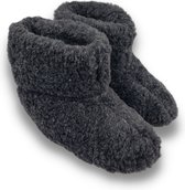 wollen sloffen 100% wol pantoffels - zwart hoog model - antislip zool - maat 37