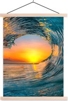 Posterhanger incl. Poster 120x160 cm - Schoolplaat - Zonsondergang - Water - Golf - Oranje - Textielposter - Blanke latten