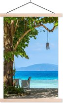 Posterhanger incl. Poster 60x90 cm - Schoolplaat - Tropisch - Strand - Zee - Textielposter - Blanke latten