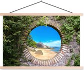 Posterhanger incl. Poster 90x60 cm - Schoolplaat - Zomer - Strand - Doorkijk - Tropical - Textielposter - Blanke latten