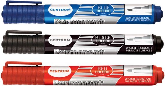 Permanent Markers Kleuren 3-pack - Marker Zwart - Rood - Blauw - Markerstiften
