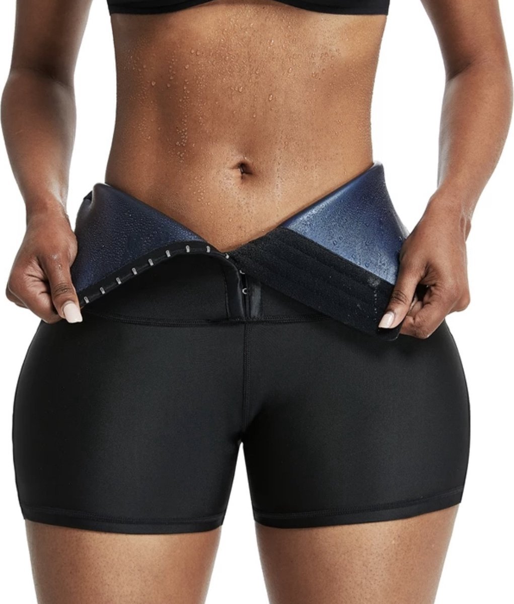 Wow Peach Sport Shorts Shaper - Corrigerende Short - Sauna Short - Work Out - Afslanken - Taille - Sweat Shaper - Zwart