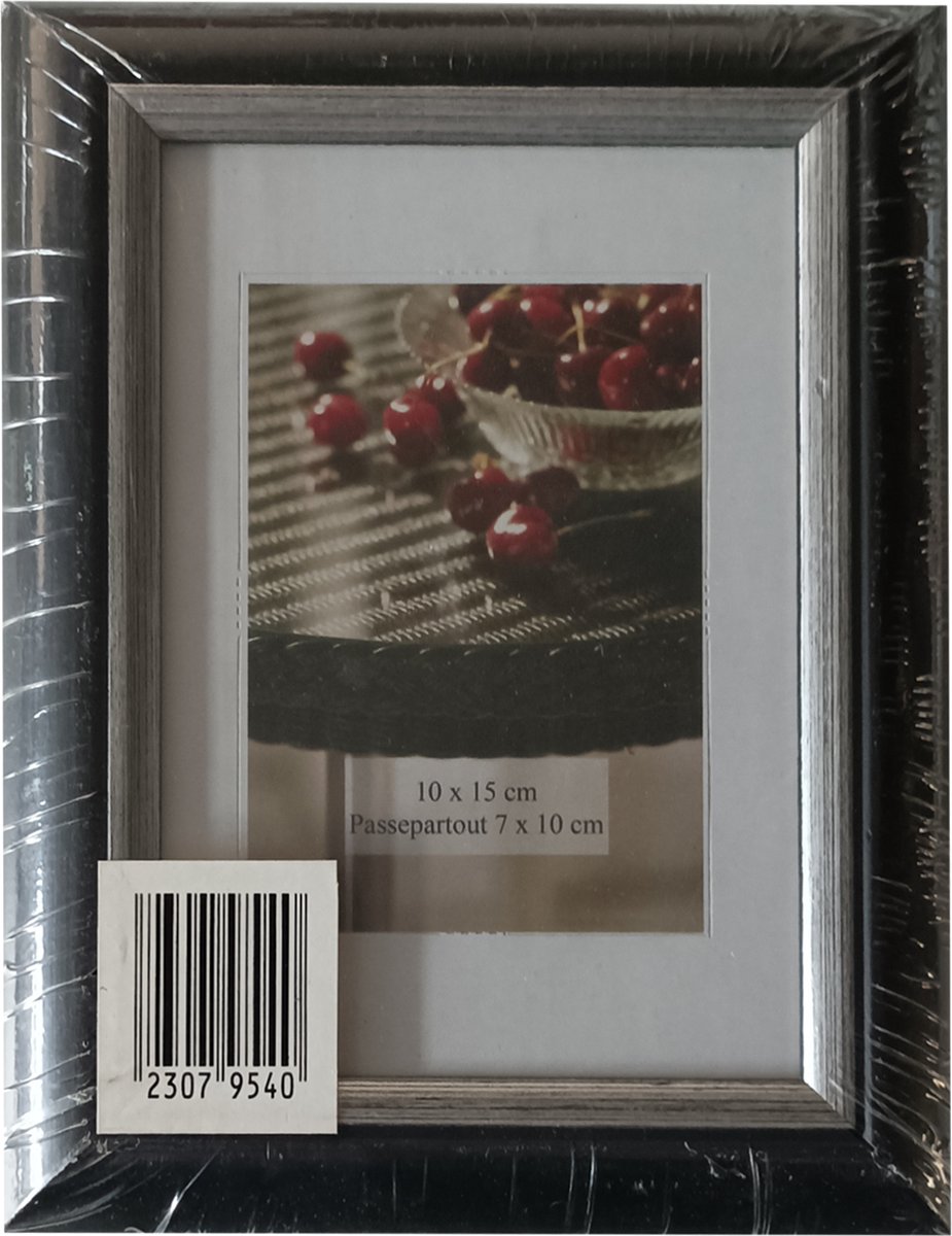Fotolijsten Zwart - Zilveren rand - 10x15cm - Aantal: 4 stuks