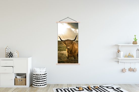 Porte-affiche avec affiche - Affiche scolaire - Highlander écossais - Soleil - Animaux - 90x180 cm - lattes vierges