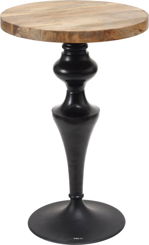 PTMD alu black table round Mango wood top low