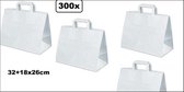 300x Draagtas snacktas blokbodem 32+18x26cm wit - tas snack papier FSC gecertificeerd duurzaam