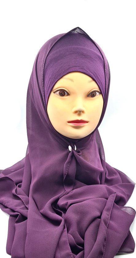Paarse Hoofddoek, mooie hijab nieuwe stijl (onderkapje en hijab).