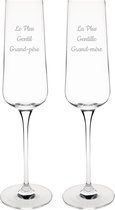 Champagneglas gegraveerd - 27cl - Le Plus Gentil Grand-père & La Plus Gentille Grand-mère
