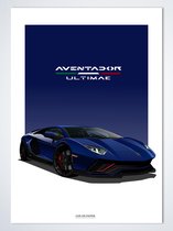 Lamborghini Aventador Ultimae Donkerblauw Poster - Autoposter 70 x 50 cm | Kinderkamer | Slaapkamer | Kantoor