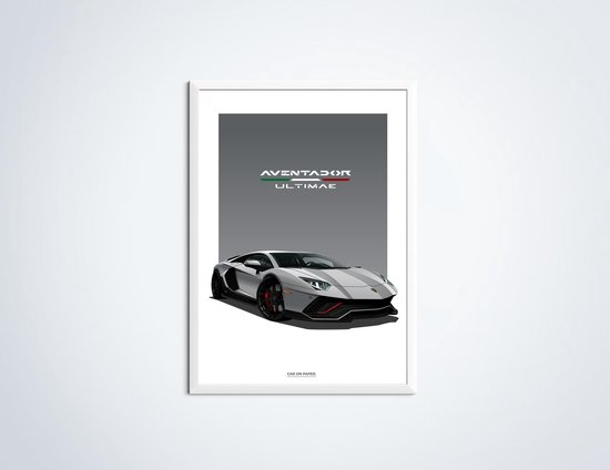 Lamborghini Aventador Ultimae Grijs Poster - Affiche voiture 70 x 50 cm | Chambre des enfants | Chambre à coucher | Bureau