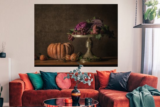 Affiche Nature Morte - Peinture - Raisin - Citrouille - Fruit - 160x120 cm XXL