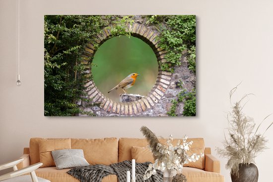 Tableau sur toile Vogel - Vue à travers - Rouge-gorge - 150x100 cm - Décoration murale