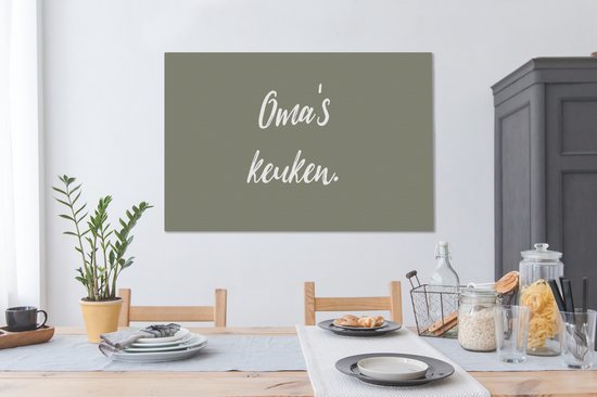 Canvas schilderij 140x90 cm - Wanddecoratie Quotes - Spreuken - Oma - Oma's keuken - Keuken - Muurdecoratie woonkamer - Slaapkamer decoratie - Kamer accessoires - Schilderijen