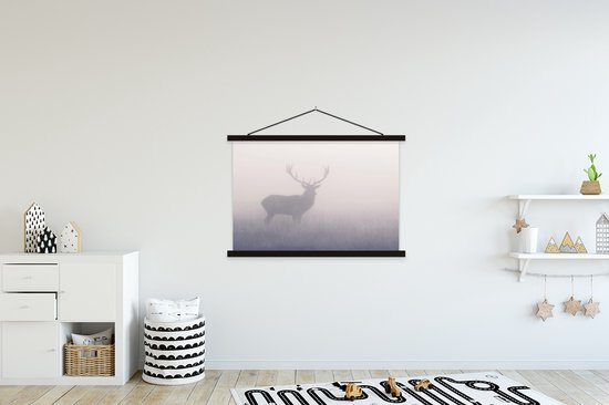 Affiche école Cerf dans la brume lattes plates noir 150x100 cm - Tirage photo sur affiche textielposter (décoration murale salon / chambre)