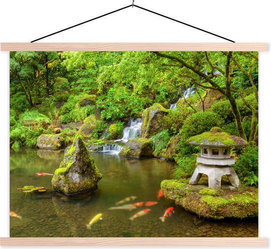 Porte-affiche avec affiche - Affiche scolaire - Cascade - Koi - Lanterne japonaise - Mousse - Water - 120x90 cm - Lattes transparentes