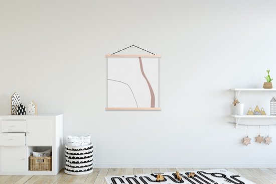 Posterhanger incl. Poster 60x60 cm - Schoolplaat - Lijn - Pastel - Design - Textielposter - Blanke latten