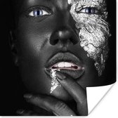 Poster Vrouw - Zilver - Zwart - 75x75 cm