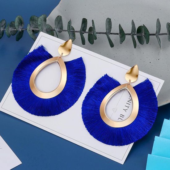 Boucles d' Boucles d'oreilles bohèmes de Luxe WiseGoods - Boho - Fashion d'été - Bijoux pour femmes - Bijoux de Fête - Groot - Déclaration - Or / Blauw