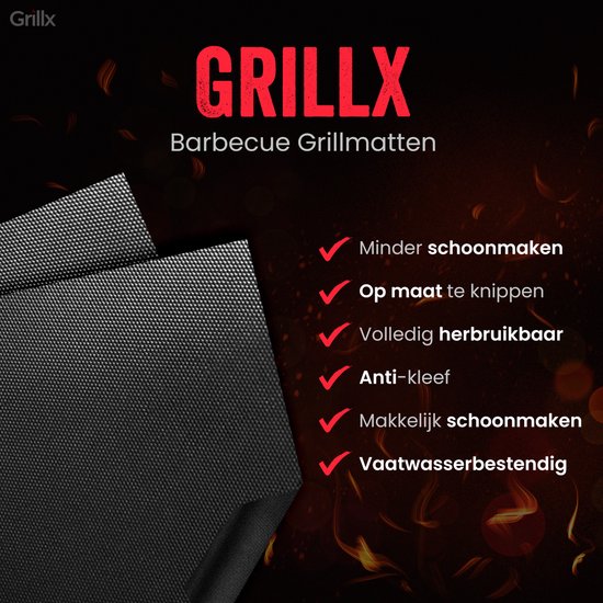 GrillX Barbecue Mat - 6 stuks - Herbruikbare bakmat - 40 x 33 cm - Anti-kleef Ovenmat - BBQ Accesoires - BBQ Matje Grill Mat
