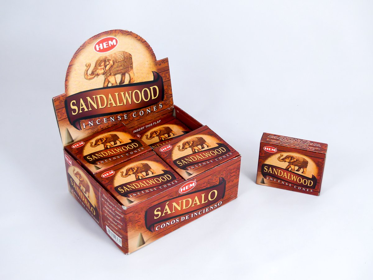 HEM Wierook Kegels / Cones - Sandelhout / Sandalwood - Voordeelbox (12 Pakjes / 120 Kegels) Sandelwood