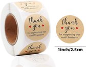 Thank you stickers- 500 stickers - 25 mm - Bedankt stickers - op rol - Thank you For Supporting our Small Business - bruin