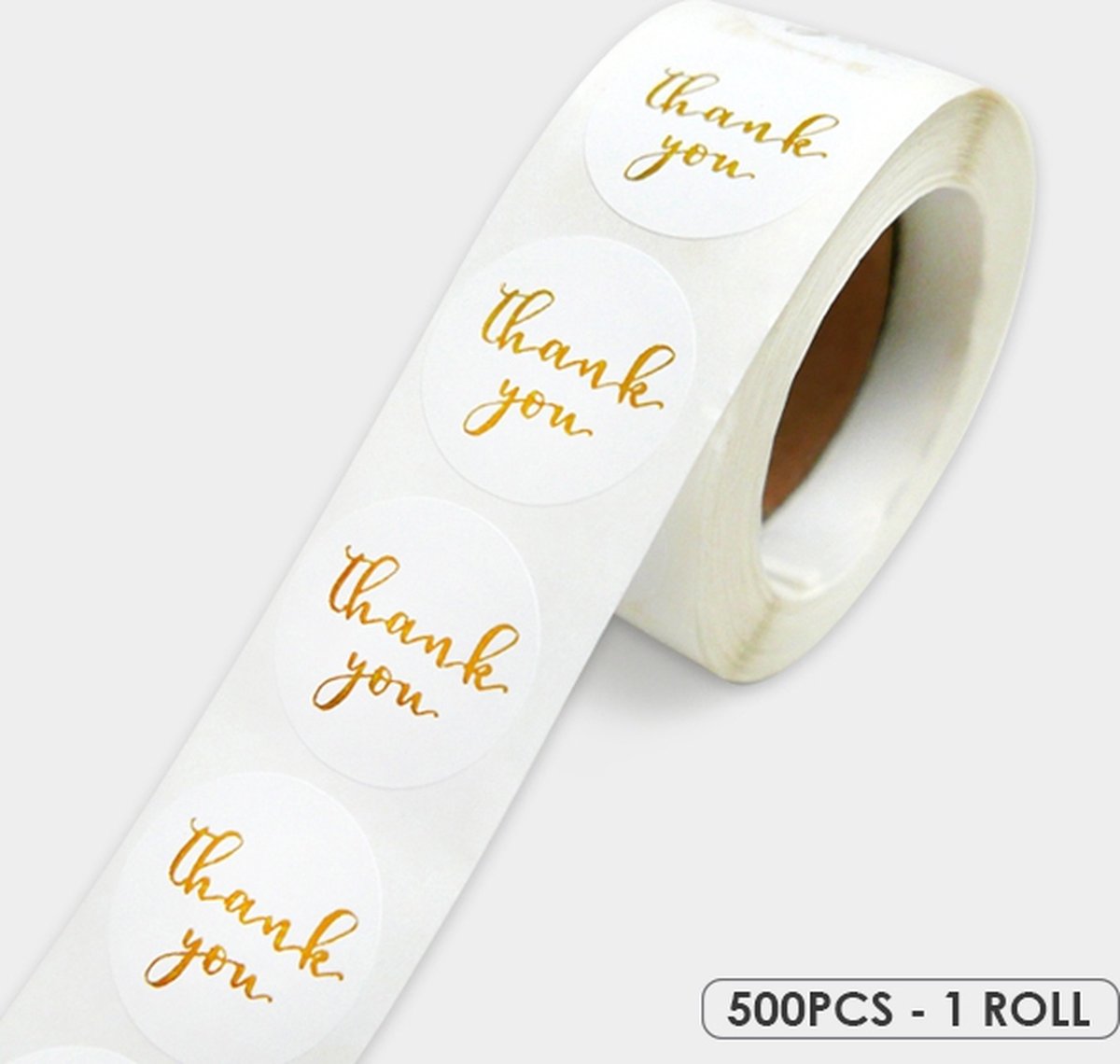 Thank you stickers - 500 stickers - 25 mm - Bedankt stickers - Thank you stickers op rol - Sluitstickers - Sluitzegel - Wit/Goud