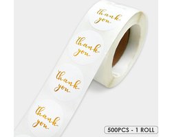 Thank you stickers - 500 stickers - 25 mm - Bedankt stickers - Thank you stickers op rol - Sluitstickers - Sluitzegel - Wit/Goud