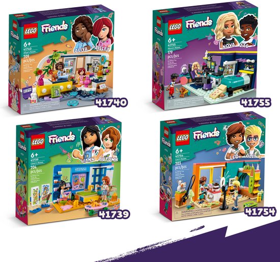 Boven: LEGO Friends karakters Autumn en Liann. Beneden: Meisjes spelen met de LEGO artistieke studio set.