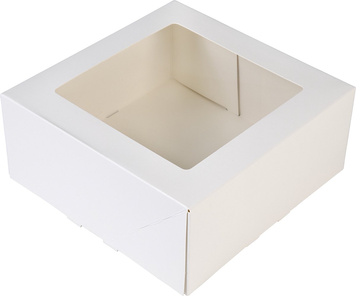 BrandNewCake® Taartdoos - Met Venster - 21x21x9 cm - Taartdoos Karton - Cakedoos - 3 Stuks - Wit