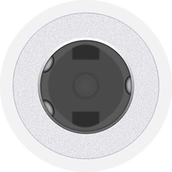 Sluit van de 3,5 mm koptelefooningang van een witte Lightning-adapter.