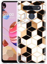 LG K51S Hoesje Black-white-gold Marble - Designed by Cazy
