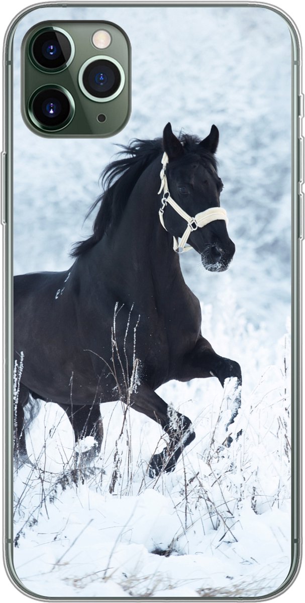 Telefoonhoesje Geschikt voor iPhone 11 Pro Max hoesje - Paard - Sneeuw - Winter - Siliconen Telefoonhoesje Telefoonhoesje