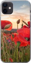 Coque iPhone 12 mini - Coucher de soleil derrière les coquelicots - Siliconen