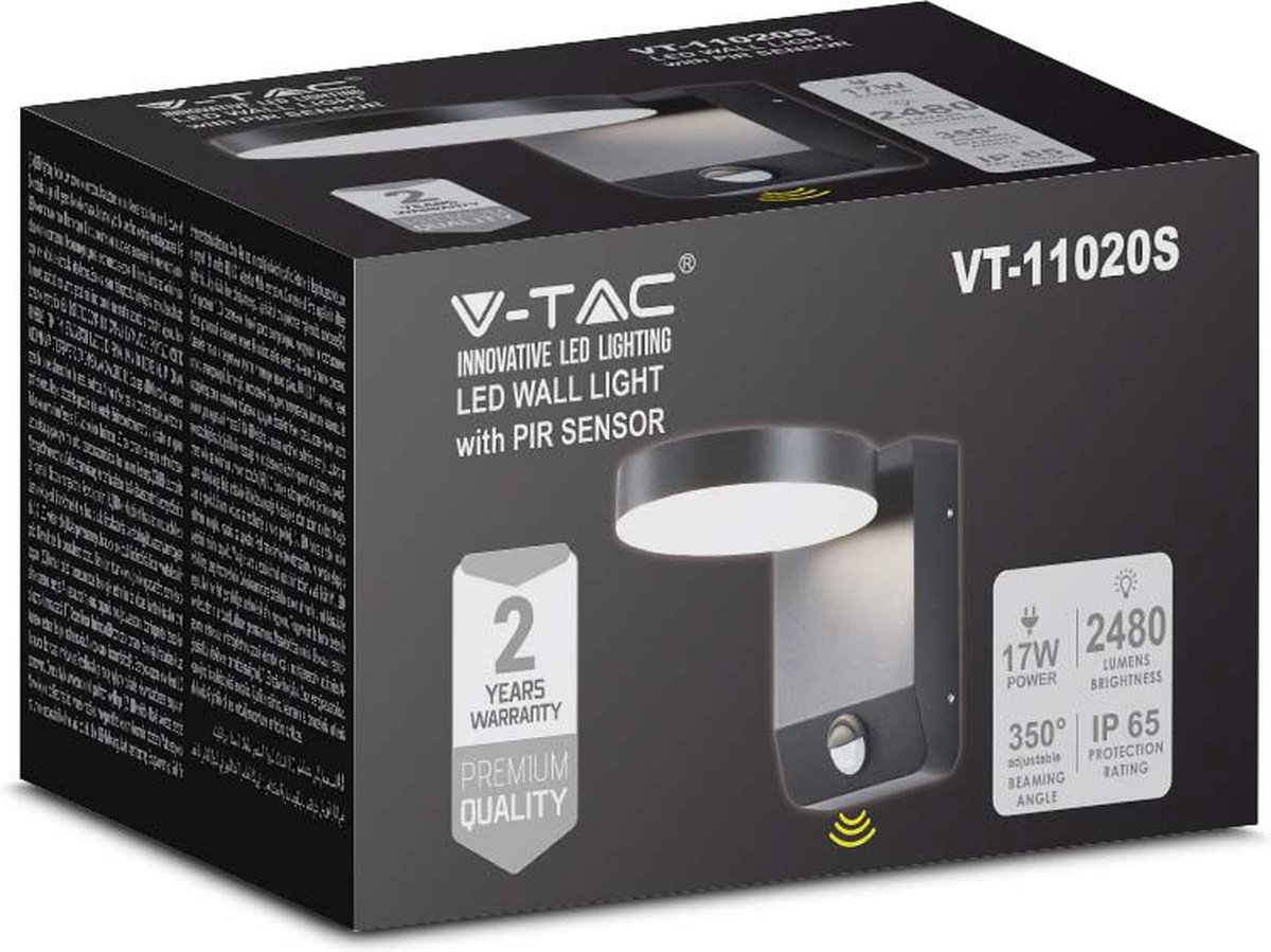V-tac VT-11020S LED straler met sensor - 17W - 2520Lm - 4000K - Zwart ...