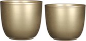 Mica - Plantenpot/bloempot - 2x stuks - keramiek - goud - D14.5/17 cm