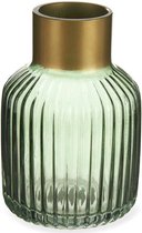 Giftdecor Bloemenvaas - decoratie glas - groen transparant/goud - 12x18 cm - vaas
