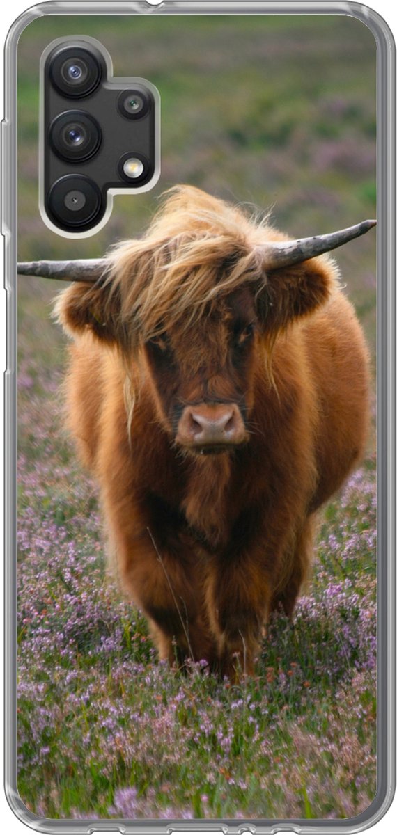 Telefoonhoesje Geschikt voor Samsung Galaxy A32 5G hoesje - Schotse Hooglander - Heide - Dieren - Siliconen Telefoonhoesje Telefoonhoesje