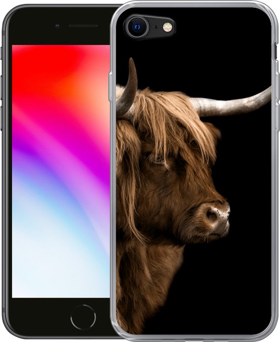 Coque iPhone 7 - Scottish Highlander - Vache - Zwart - Siliconen