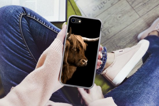 Coque iPhone 7 - Scottish Highlander - Vache - Zwart - Siliconen