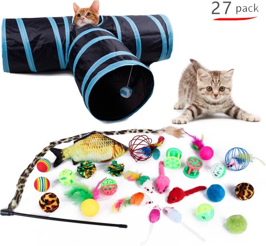 MIBOTE 24 Pieces Cat Toys, Catnip, Toy Assorted 2-Way Tunnel, Fish