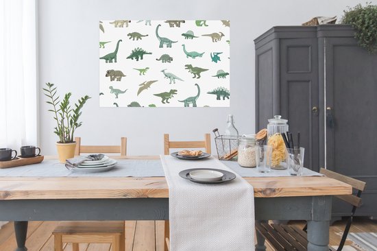 Affiche enfants - Peinture pour enfants - Décoration murale chambre d'enfant - Dinosaurus - Vert - Garçons - Marron - Enfant - Motifs - 120x90 cm - Affiche chambre d'enfant