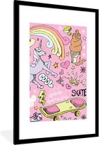 Affiche dans cadre photo enfant - Filles - Design - Unicorn - Arc-en-ciel - Rose - Décoration murale filles - Affiche licorne - 60x90 cm - Décoration chambre d'enfant