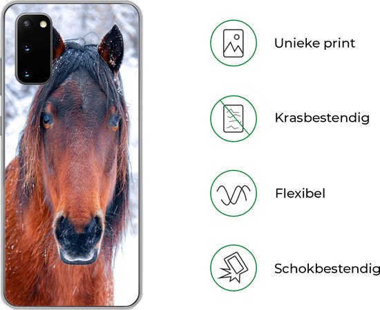 Coque Samsung Galaxy S20 - Cheval - Hiver - Flocon de neige - Coque de téléphone en Siliconen