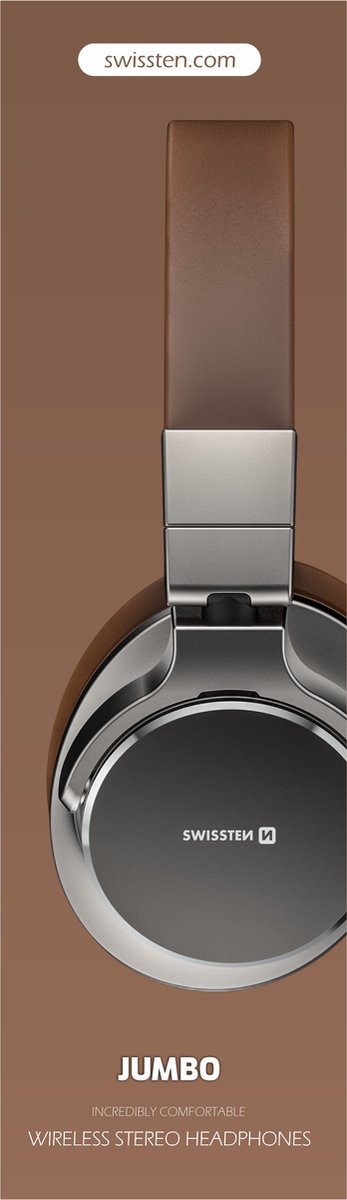 Swissten Jumbo - Draadloze Bluetooth Over-ear koptelefoon - Bruin | bol.com